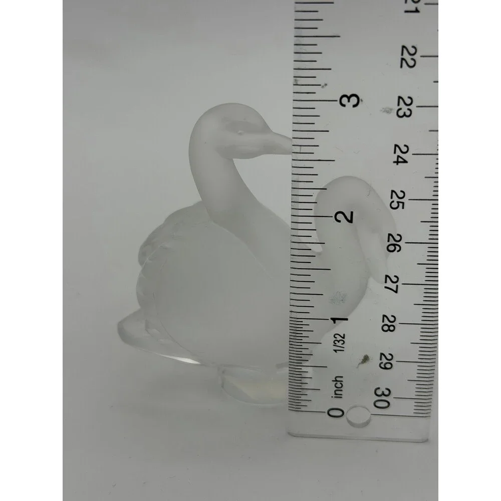 Lalique France Crystal Frosted Pair Of Swans 3” Figurine Signed Vintage French